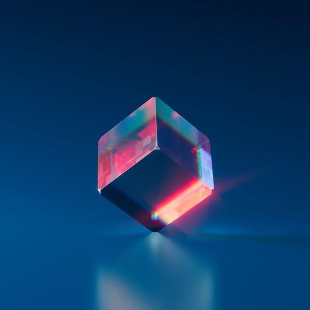 A 6-face cube standing on a flat surface